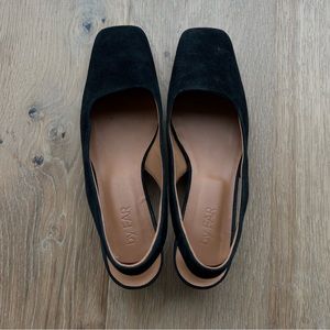 By Far Danielle Black Suede Slingback Heels 38